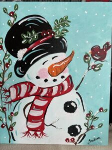 Snowman & cardinal friend